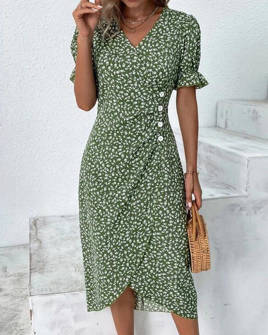 Floral dress with side buttons