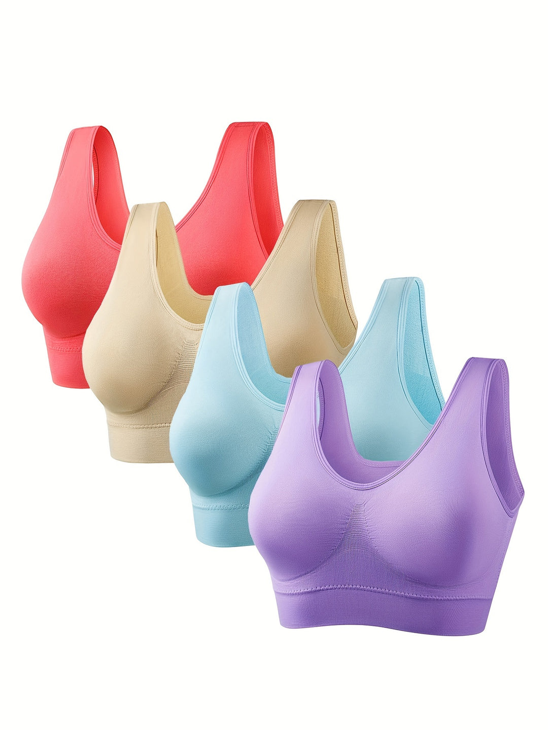 Solid Comfort Plus Sports Bra Set (4 Pack)