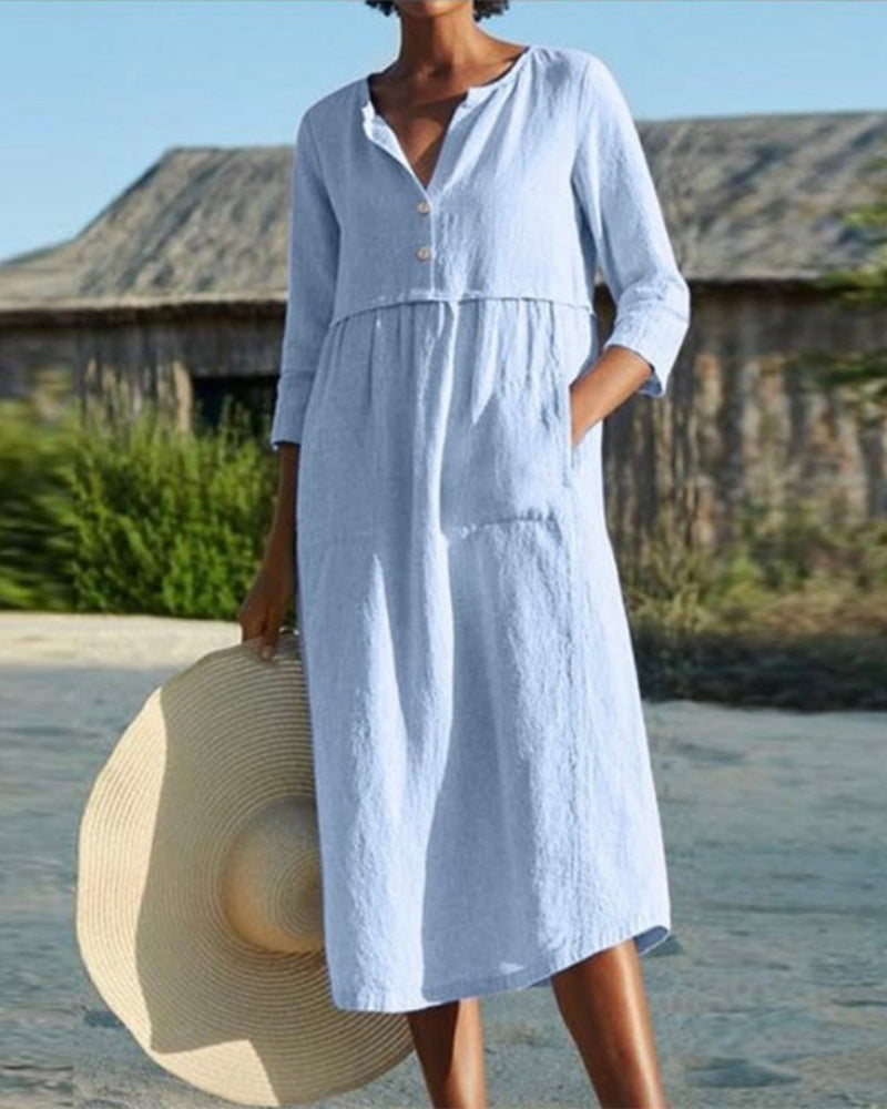 cotton-linen dress in simple style