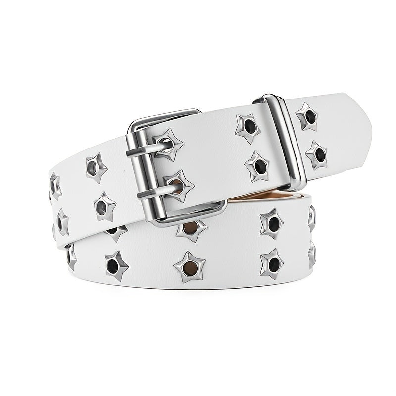 Star Eyelet Double Pin Buckle Belt