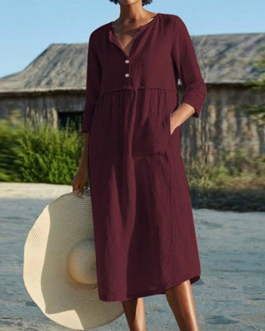 Baumwoll-Leinen-Kleid im einfachen Stil