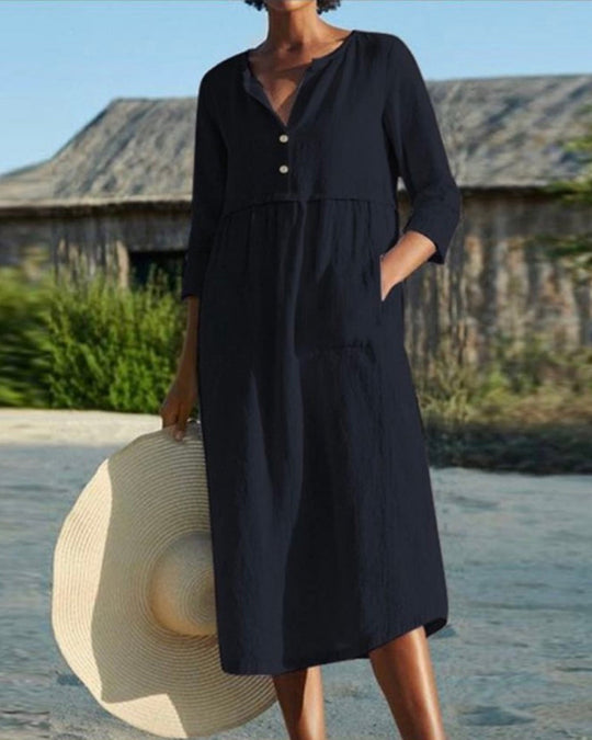 cotton-linen dress in simple style