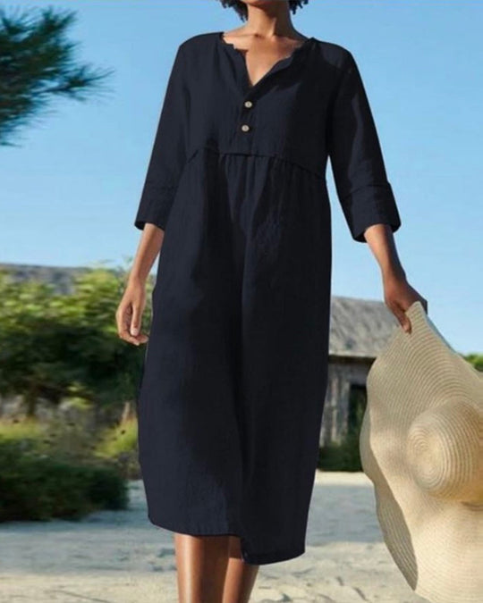 cotton-linen dress in simple style