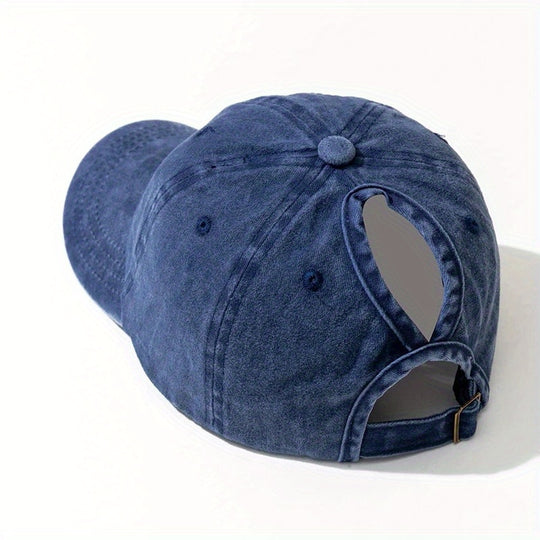 Women's Ponytail Distressed Dad Hat