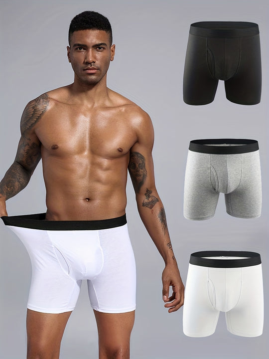 Men's Long Leg Cotton Boxer Shorts (3 Pack)