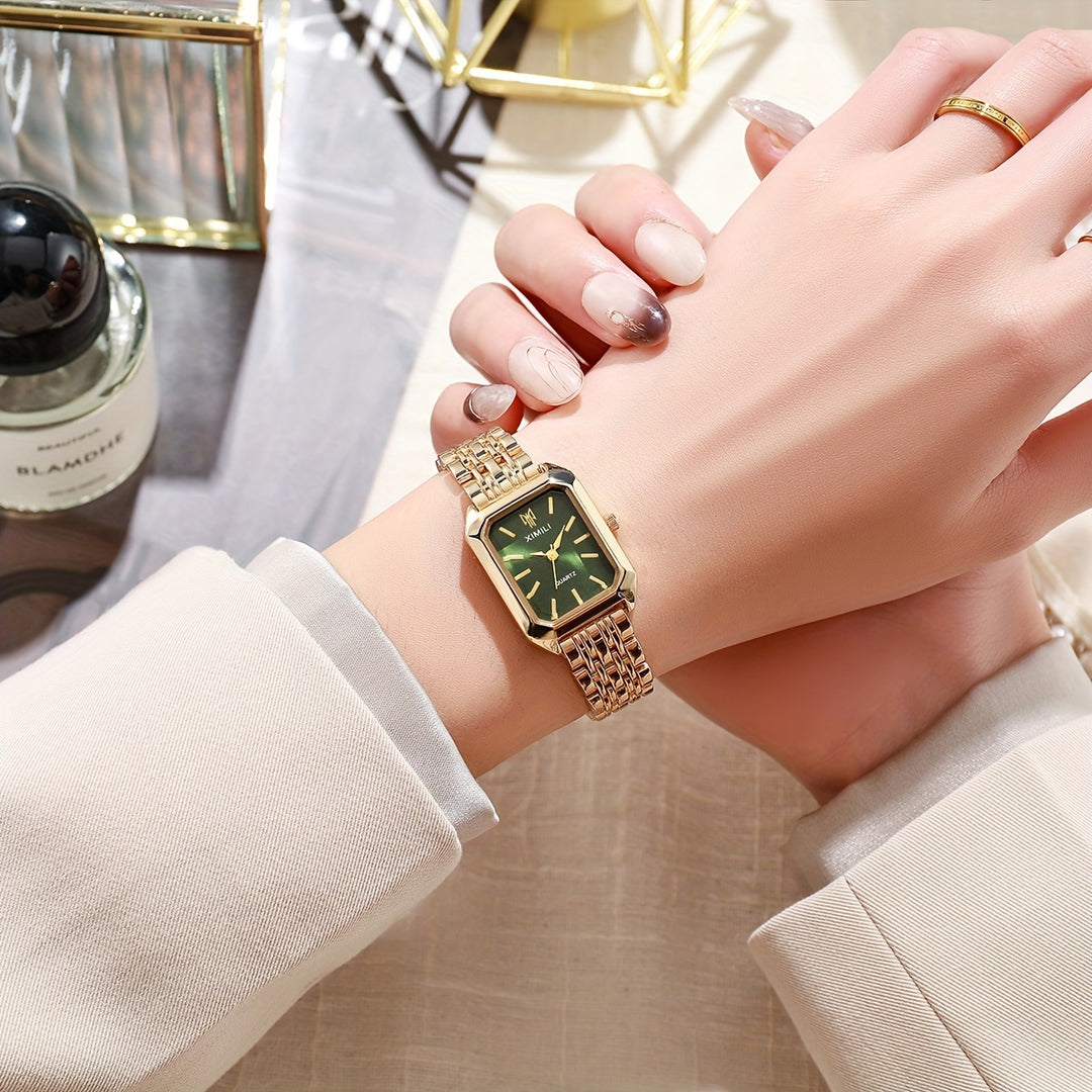 Luxurious rectangular quartz watch for women