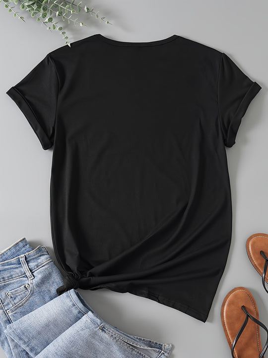 Short-sleeved top with round neck