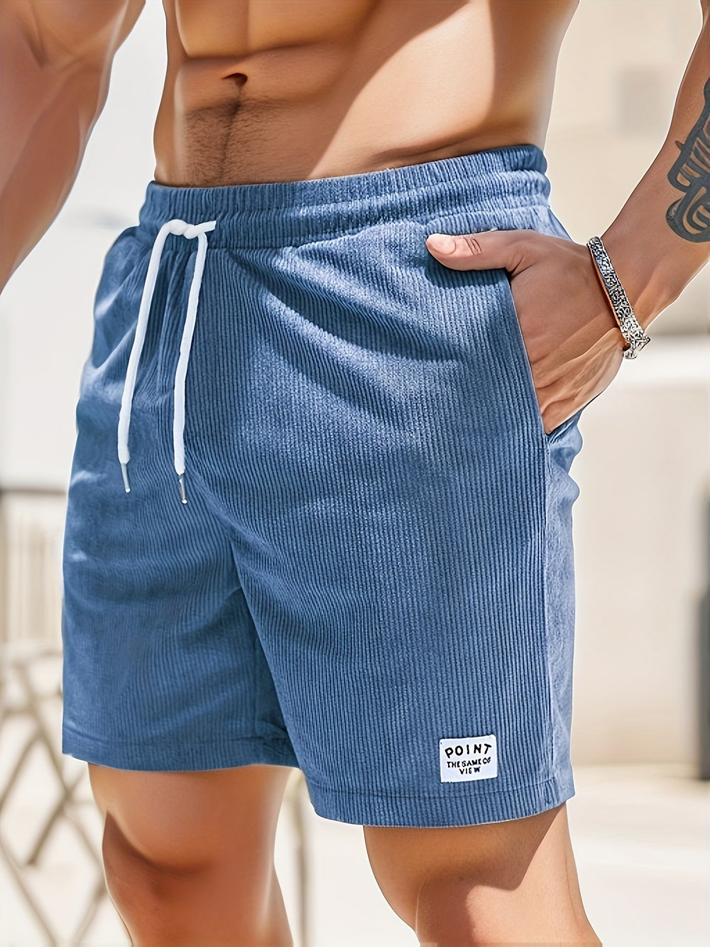 Herren-Patchwork-Shorts mit Kordelzug