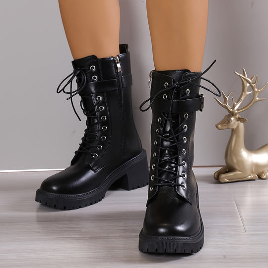 Mid Calf Lace-Up Boots for Women