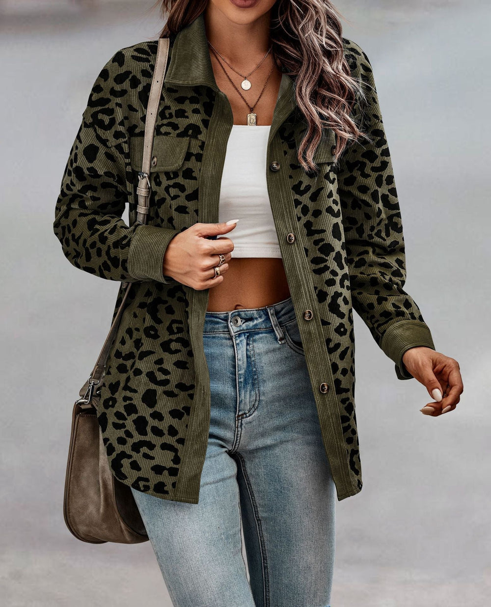 Karierte Jacke mit Leopardenmuster und Knopfleiste