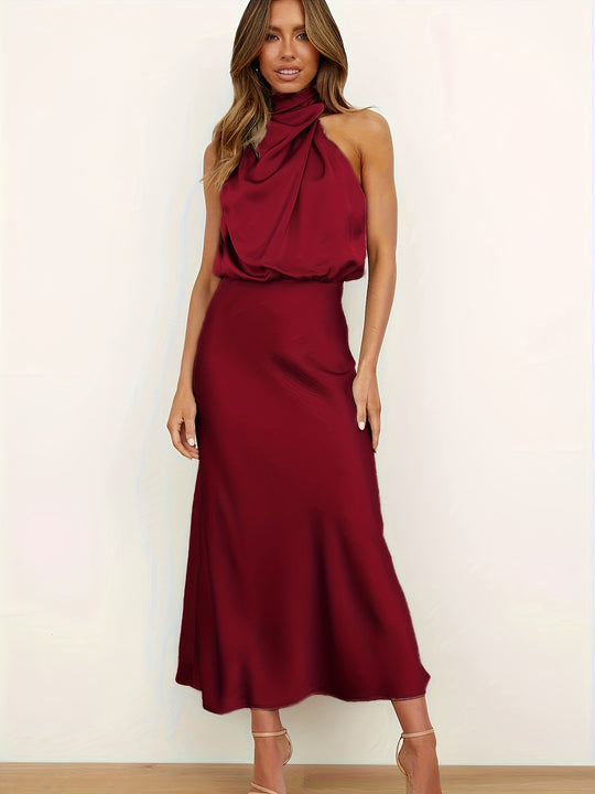 Elegant halter neck dress with cinch waist