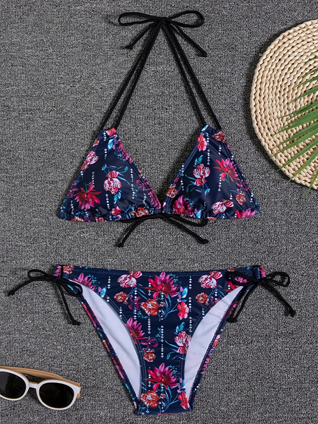 Bedrucktes Bikini-Set mit Halfter und Rückenschnürung