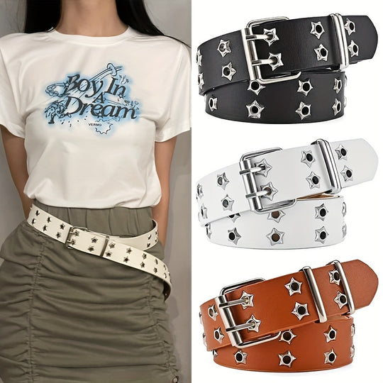 Star Eyelet Double Pin Buckle Belt