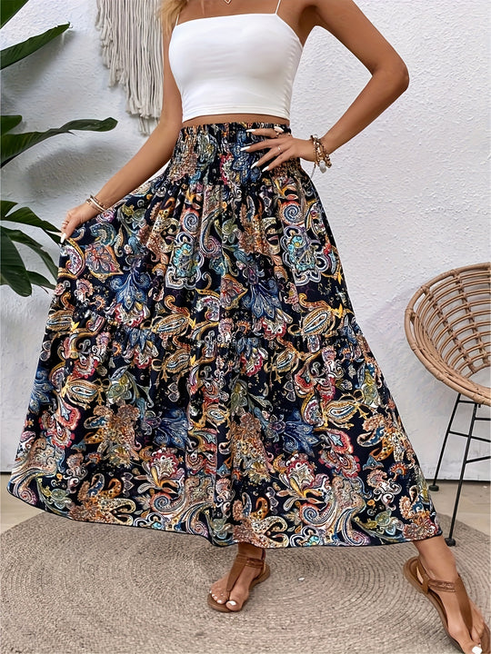 Casual paisley print skirt with gathered waist