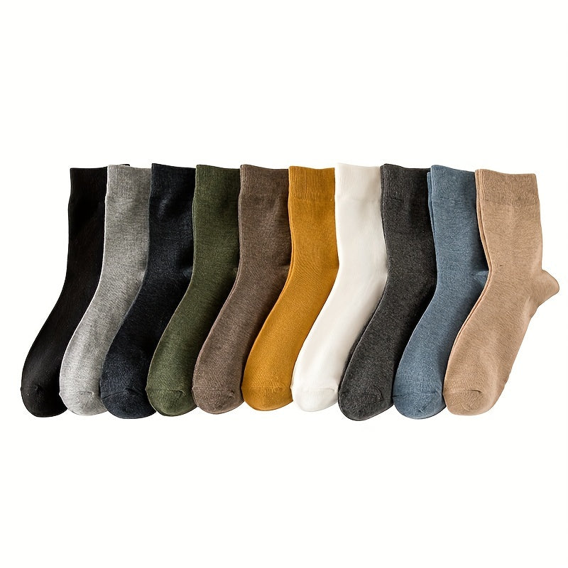 Men's 10 Color Mixed Classic Trendy Mid Tube Socks (10 Pairs)