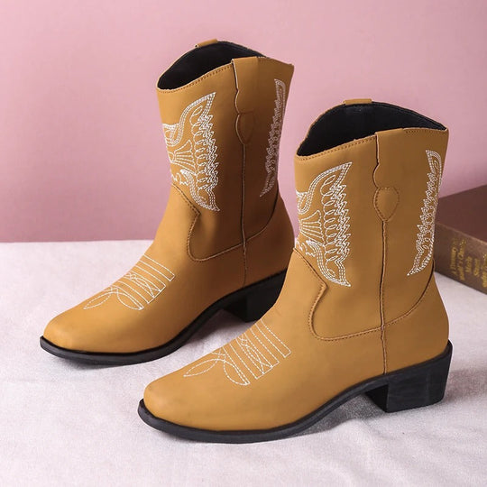 Embroidered ankle-length retro knight boots