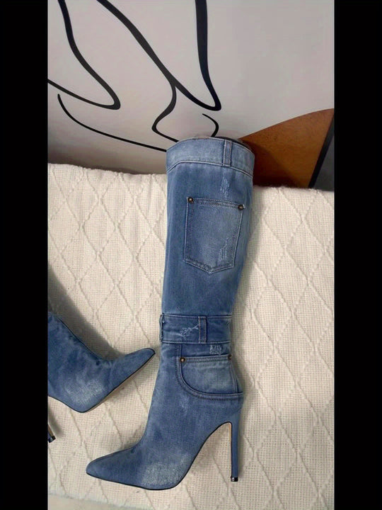 Stylish denim boots for women