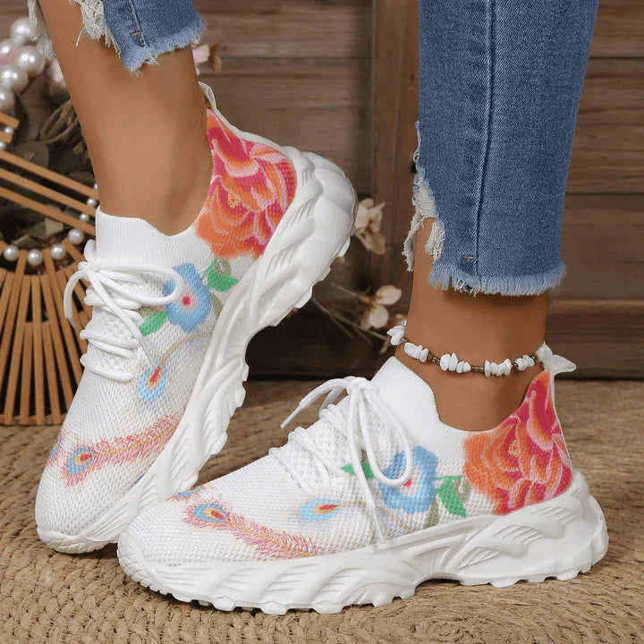 Atmungsaktive Turnschuhe mit Blumenmuster für Frauen