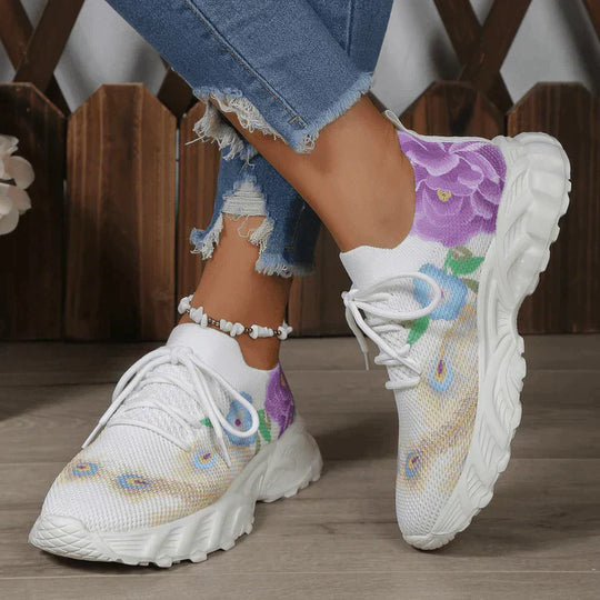 Atmungsaktive Turnschuhe mit Blumenmuster für Frauen