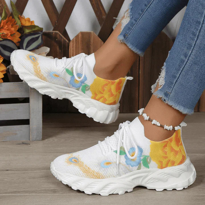 Atmungsaktive Turnschuhe mit Blumenmuster für Frauen