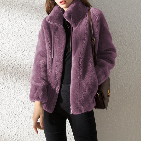 Stand Collar Thick Fleece Winter Jacket for Women