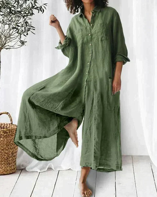 Langärmeliger Jumpsuit mit Knopfleiste für Frauen