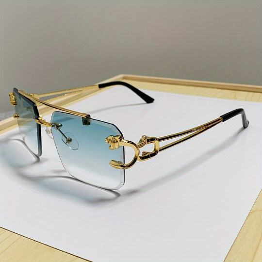 Gold Tiger Head Square Rimless Sunglasses