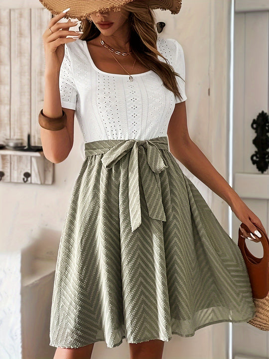 Elegant embroidered round neck dress