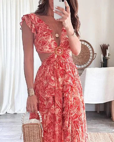 Floral Maxi Dress with Layered Ruffles