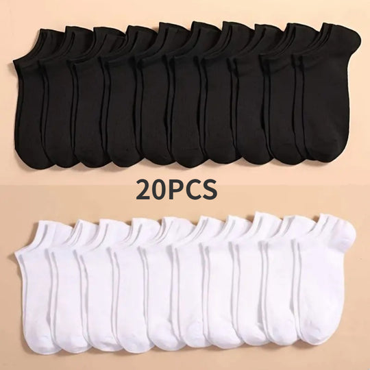 Unisex Casual Solid Color Boat Socks (10/20 Pairs)