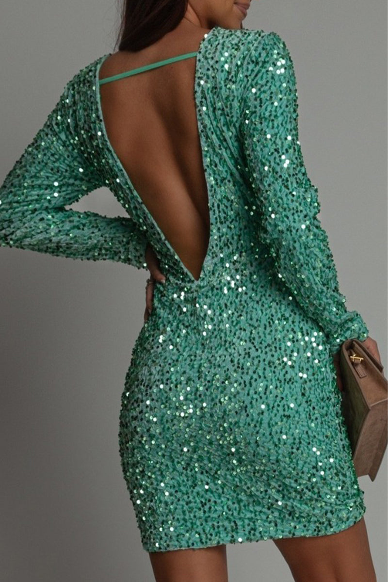 Chic backless glitter party dress for women