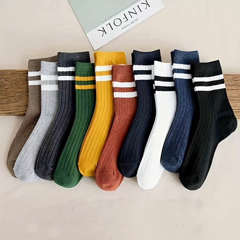 Trendy Striped Crew Socks for Men (10 Pairs)