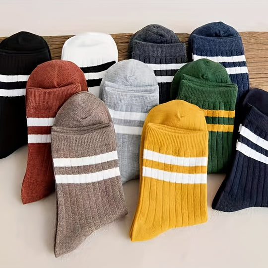 Trendy Striped Crew Socks for Men (10 Pairs)