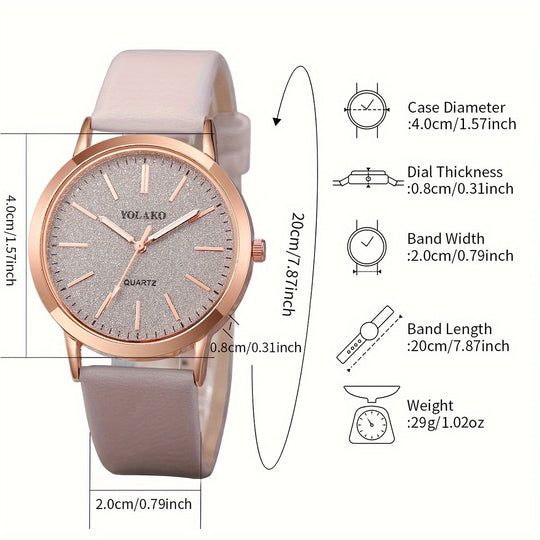 Simple quartz watch with leather strap for women