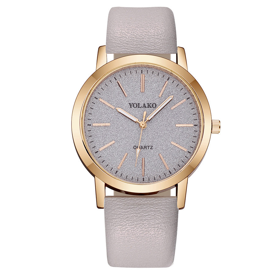 Simple quartz watch with leather strap for women