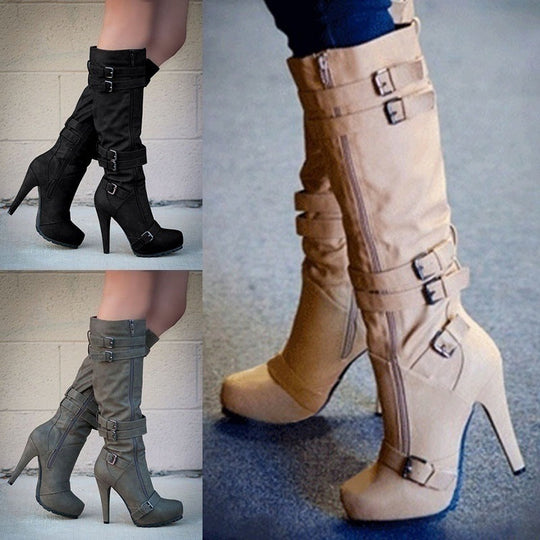 Chic knee-high boots with high heel and platform for women