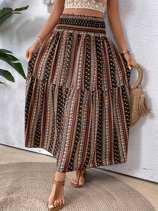 Casual paisley print skirt with gathered waist