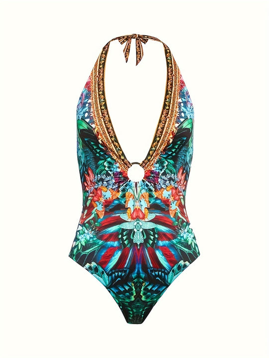 Halter Tie Backless One Piece Swimsuit