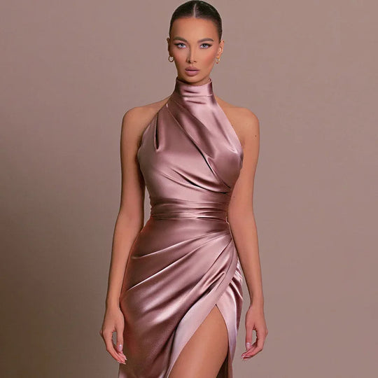 satin cocktail dress without back slit