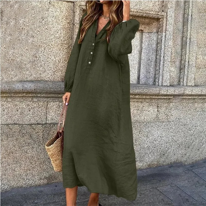 Comfortable linen dress with V-neck