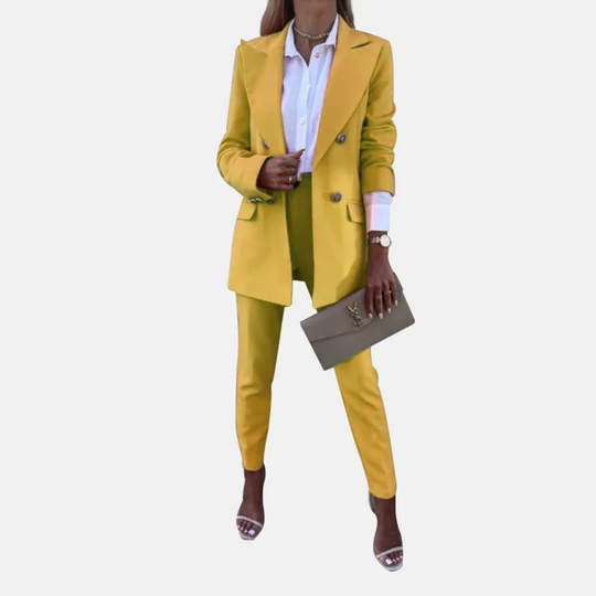 Double-breasted blazer and trouser set with notched collar