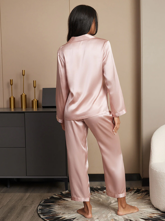 Luxurious pure silk pajama set with buttons