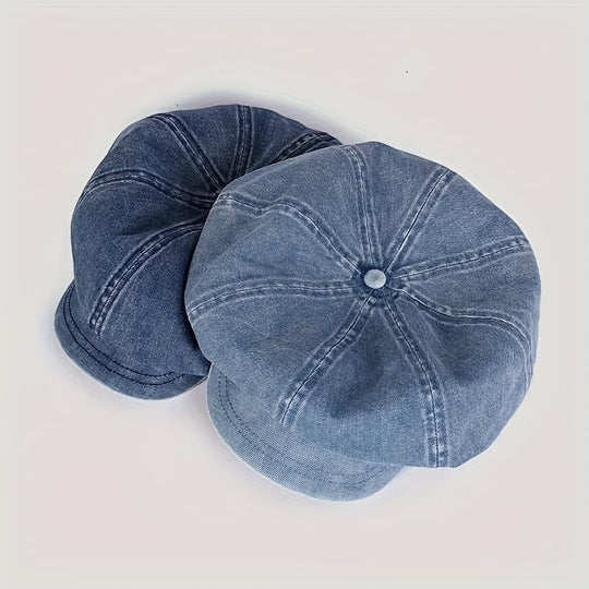 Damen Vintage Denim Beret Hut