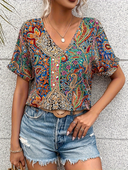 Paisley V-neck blouse