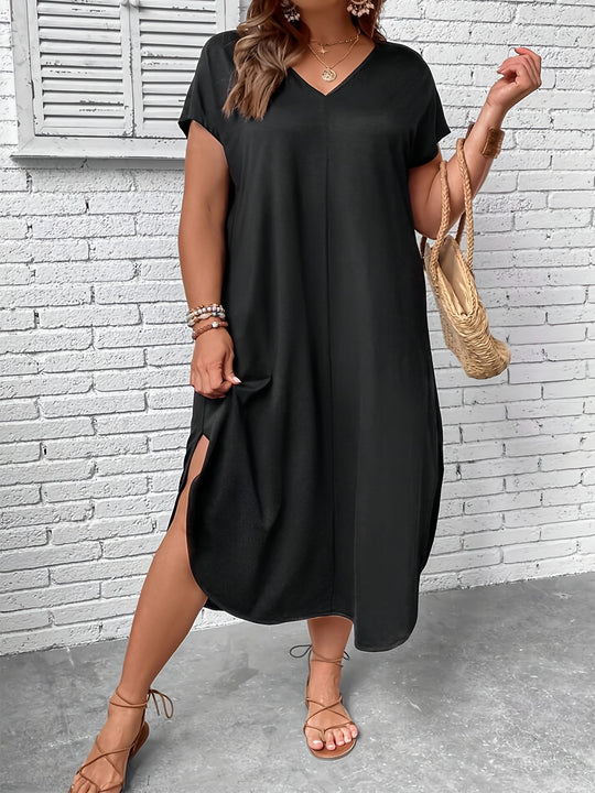 Plus Size V-Neck Short Sleeve Dress