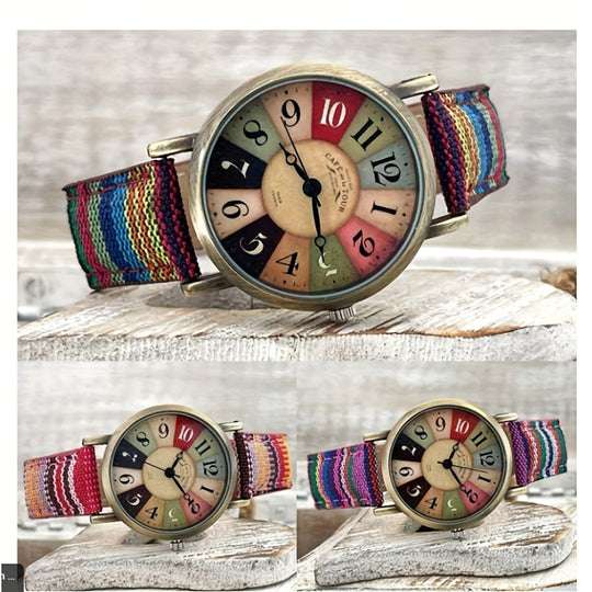 Fashion Flower Dial Wood Grain Ladies Watch