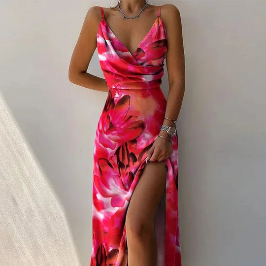 Long dress with high waist and gathered wrap structure