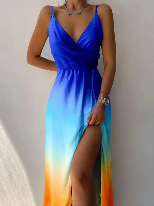 Long dress with high waist and gathered wrap structure