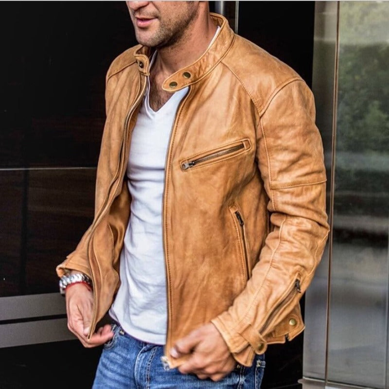 Weatherproof leather jacket for men 