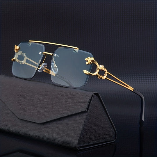 Gold Tiger Head Square Rimless Sunglasses